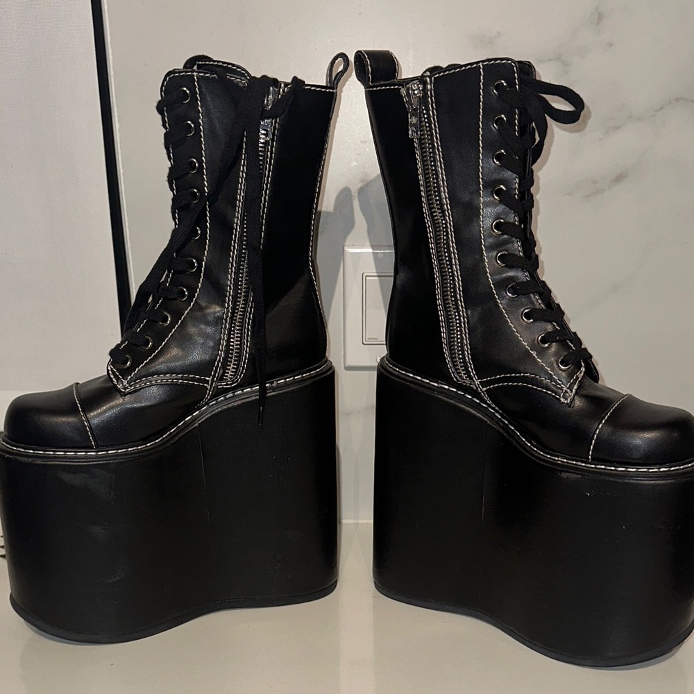 Dolls Kill Never Censored F off Black Platform Boots with Studs - Picture 5 of 11